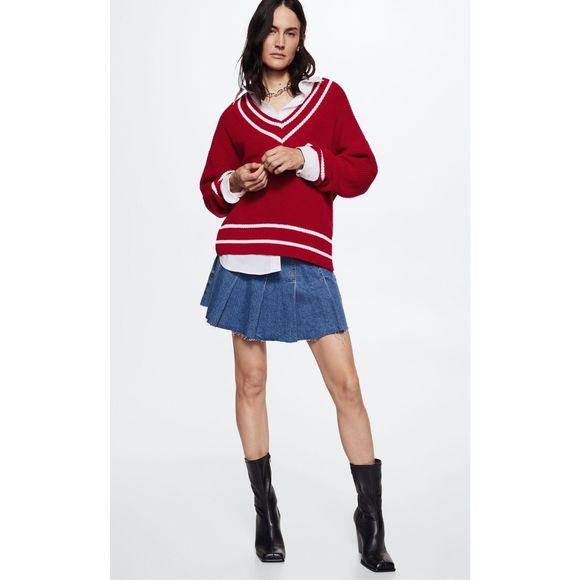 Mango V-Neckline Oversize Sweater Red Size M - Picture 2 of 7